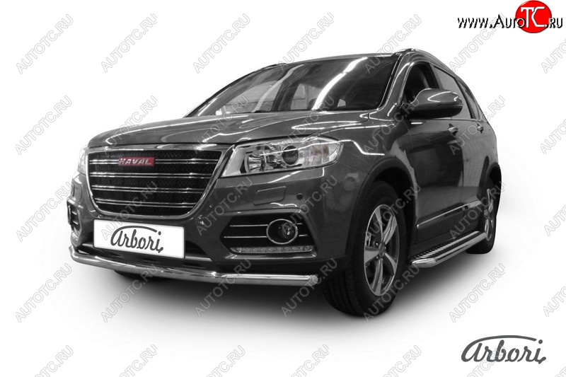 11 249 р. Защита переднего бампера Arbori (нержавейка, 2 трубы d57 и 42 mm) Haval H6 (2016-2023)  с доставкой в г. Горно‑Алтайск