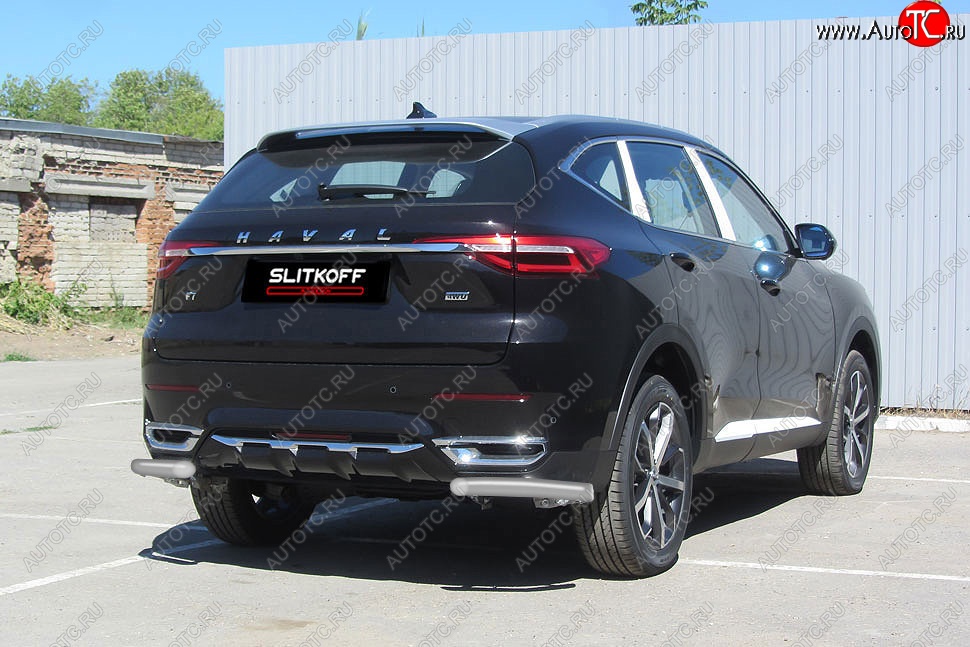 4 999 р. Защита заднего бампера (Ø57 мм уголки, окрашенная) Slitkoff  Haval F7 - F7x (цвет: серебро)  с доставкой в г. Горно‑Алтайск