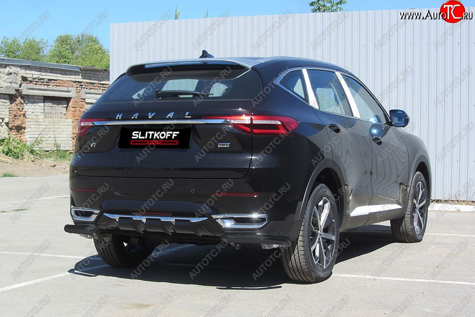 4 999 р. Защита заднего бампера (Ø57 мм уголки, окрашенная) Slitkoff  Haval F7 - F7x (цвет: черный)  с доставкой в г. Горно‑Алтайск