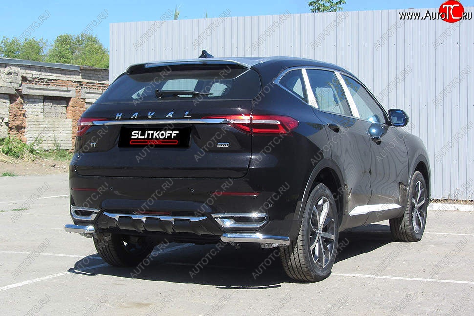 7 299 р. Защита заднего бампера (Ø57 мм уголки, нержавейка) Slitkoff  Haval F7 - F7x  с доставкой в г. Горно‑Алтайск