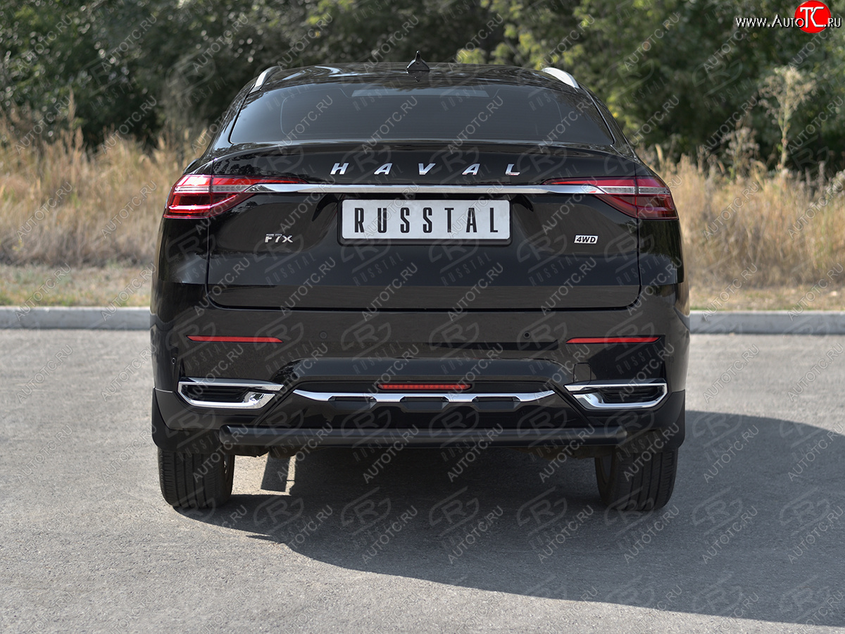 7 649 р. Защита заднего бампера (1.5 4WD Ø57 мм) SLITKOFF  Haval F7x (2019-2022) дорестайлинг (нержавейка с полимерным покрытием, черный)  с доставкой в г. Горно‑Алтайск