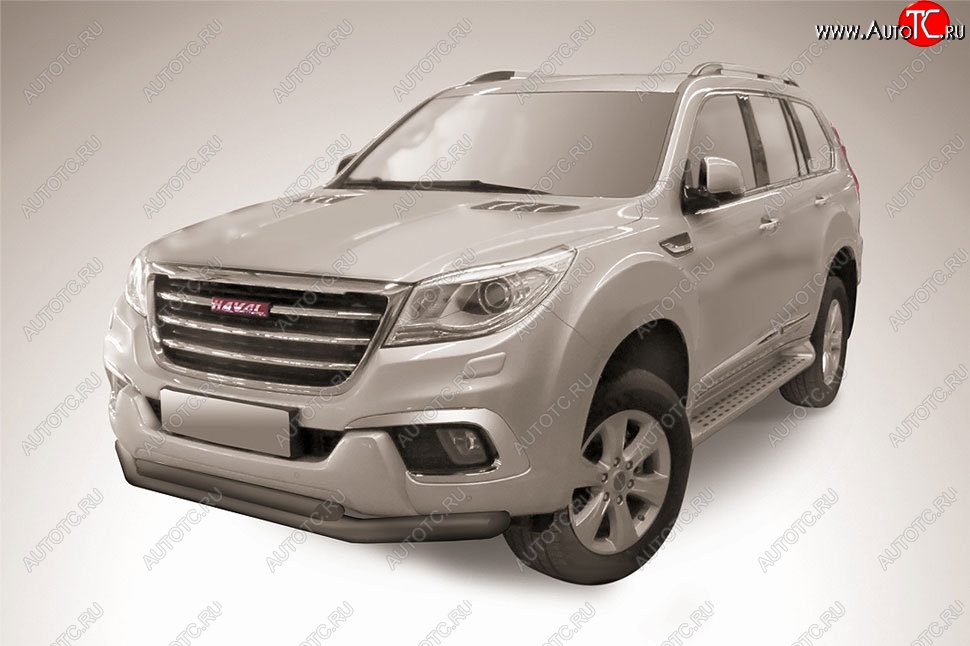 11 649 р. Защита переднего бампера Slitkoff (двойная трубы, d76/57) Haval H9 1-ый рестайлинг (2017-2019) (Сталь с полимерным покрытием. Цвет: чёрный)  с доставкой в г. Горно‑Алтайск