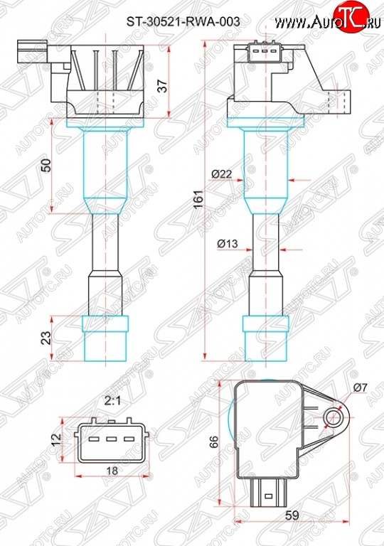 1 559 р. Катушка зажигания SAT  Honda Civic ( FD,  FK,FN) (2005-2011) седан дорестайлинг, хэтчбэк 5 дв. дорестайлинг, седан рестайлинг, хэтчбэк 5 дв. рестайлинг  с доставкой в г. Горно‑Алтайск