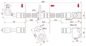 Тормозной шланг передний SAT (левый)  Airwave  1 GJ, Fit  1, Fit Aria  GD, Jazz, partner