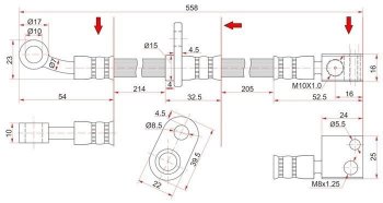 Тормозной шланг передний SAT (правый)  Airwave  1 GJ, Fit  1, Fit Aria  GD, Jazz