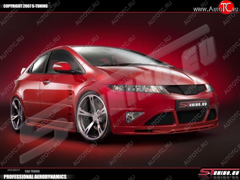 4 499 р. Пороги накладки S-tuning Honda Civic FK,FN хэтчбэк 5 дв. дорестайлинг (2005-2008)  с доставкой в г. Горно‑Алтайск