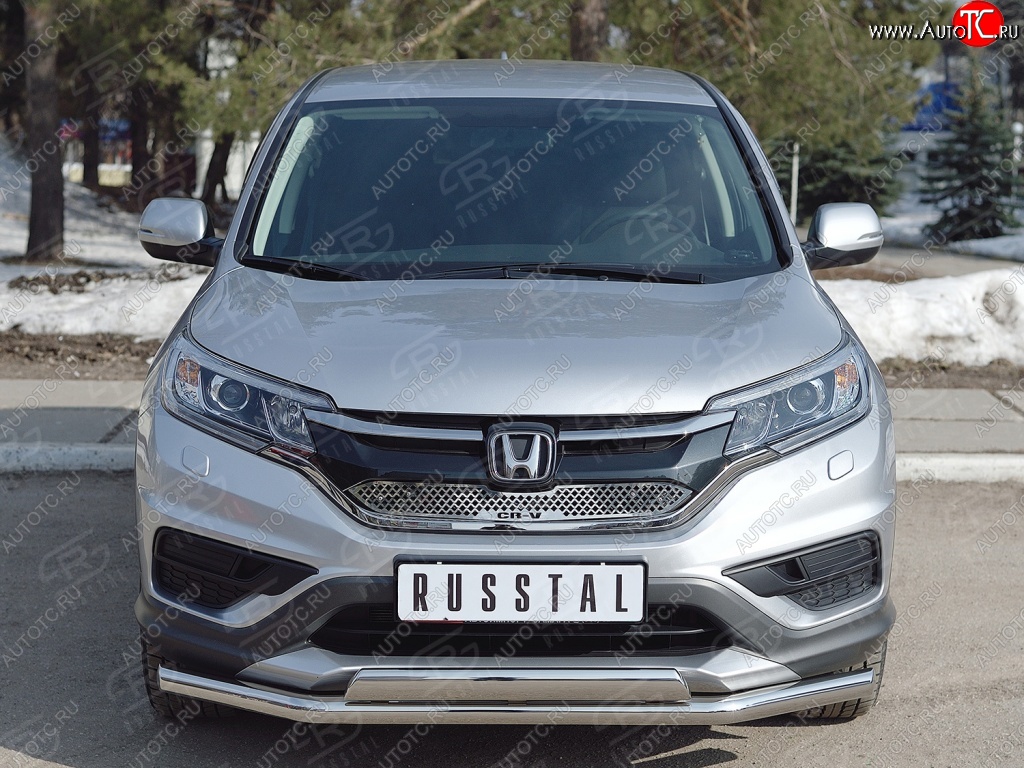 2 899 р. Защитная решётка радиатора (рестайлинг) Russtal (нержавейка) Honda CR-V RM1,RM3,RM4 дорестайлинг (2012-2015) (Неокрашенная)  с доставкой в г. Горно‑Алтайск