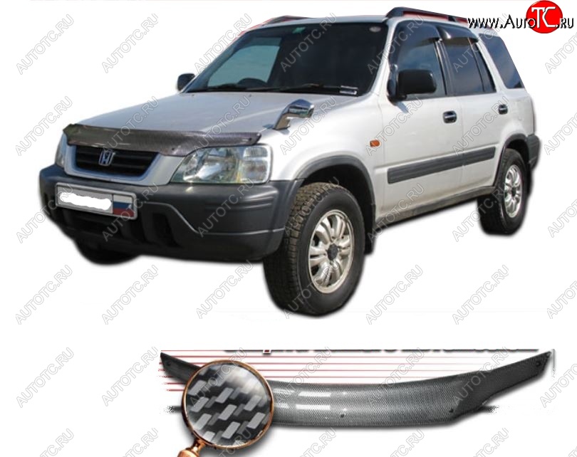 2 479 р. Дефлектор капота CA-Plastiс  Honda CR-V  RD1,RD2,RD3 (1995-2001)  дорестайлинг, рестайлинг (Шелкография карбон-серебро)  с доставкой в г. Горно‑Алтайск