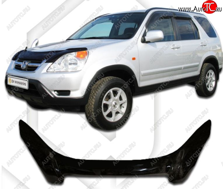 2 599 р. Дефлектор капота CA-Plastiс exclusive Honda CR-V RD4,RD5,RD6,RD7,RD9  дорестайлинг (2001-2004) (Classic черный, Без надписи)  с доставкой в г. Горно‑Алтайск