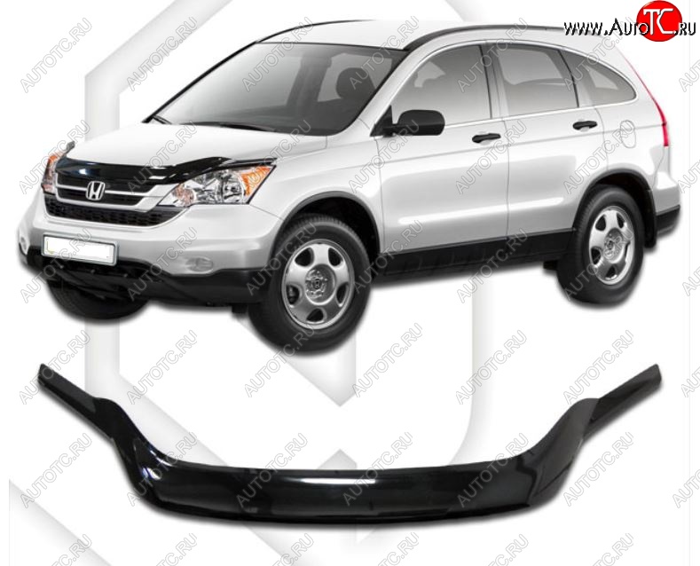 2 199 р. Дефлектор капота CA-Plastiс exclusive  Honda CR-V  RE1,RE2,RE3,RE4,RE5,RE7 (2009-2012) рестайлинг (Classic черный, Без надписи)  с доставкой в г. Горно‑Алтайск