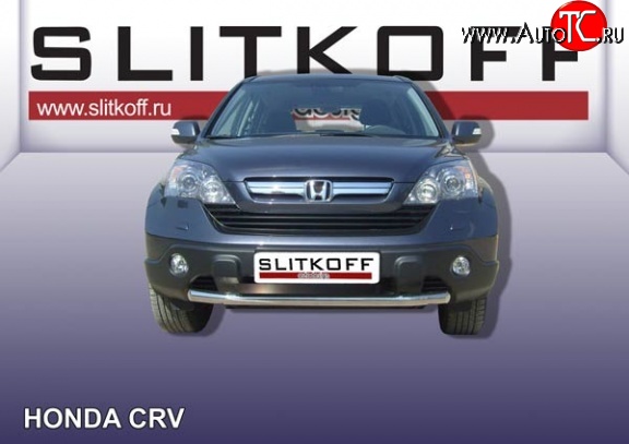 11 749 р. Одинарная защита переднего бампера из трубы диаметром 57 мм Slitkoff Honda CR-V RE1,RE2,RE3,RE4,RE5,RE7 рестайлинг (2009-2012) (Нержавейка, Полированная)  с доставкой в г. Горно‑Алтайск