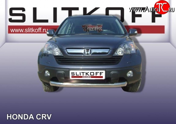 13 499 р. Одинарная защита переднего бампера диаметром 76 мм Slitkoff  Honda CR-V  RE1,RE2,RE3,RE4,RE5,RE7 (2009-2012) рестайлинг (Нержавейка, Полированная)  с доставкой в г. Горно‑Алтайск