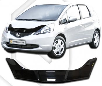 2 199 р. Дефлектор капота CA-Plastic  Honda Fit  GE (2007-2010) дорестайлинг (Classic черный, Без надписи)  с доставкой в г. Горно‑Алтайск. Увеличить фотографию 1