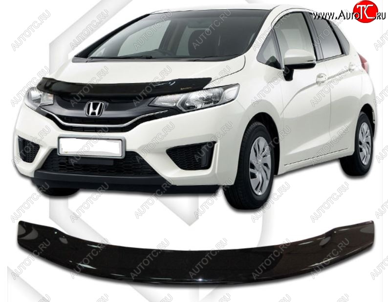 1 999 р. Дефлектор капота CA-Plastiс  Honda Fit ( GP,GK,  3,  3 GP,GK) (2013-2020)  дорестайлинг, GP,GK 1-ый рестайлинг, 2-ой рестайлинг (Classic черный, Без надписи)  с доставкой в г. Горно‑Алтайск