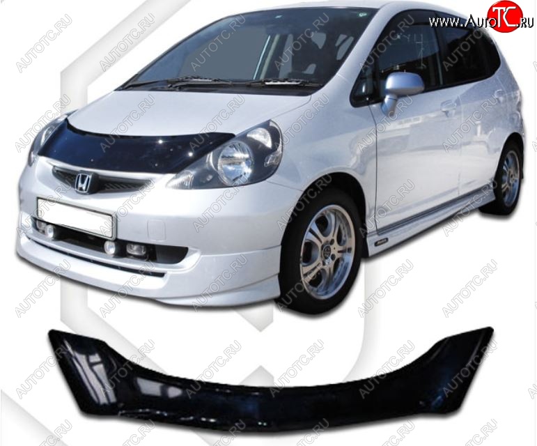 2 159 р. Дефлектор капота GD1-GD4 CA-Plastic  Honda Fit  1 (2001-2007) GD дорестайлинг, GD 1-ый рестайлинг, GD 2-ой рестайлинг (Classic черный, Без надписи)  с доставкой в г. Горно‑Алтайск