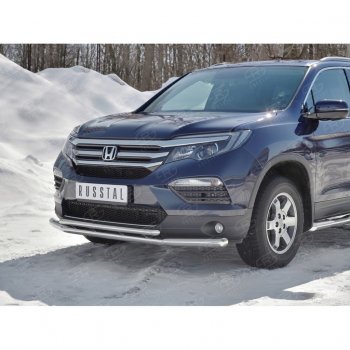 21 699 р. Защита переднего бампера (2 трубы Ø63 и 42 мм, нержавейка) SLITKOFF  Honda Pilot  YF6 (2016-2019) дорестайлинг  с доставкой в г. Горно‑Алтайск. Увеличить фотографию 3