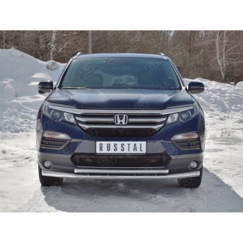 21 699 р. Защита переднего бампера (2 трубы Ø63 и 42 мм, нержавейка) SLITKOFF  Honda Pilot  YF6 (2016-2019) дорестайлинг  с доставкой в г. Горно‑Алтайск. Увеличить фотографию 4