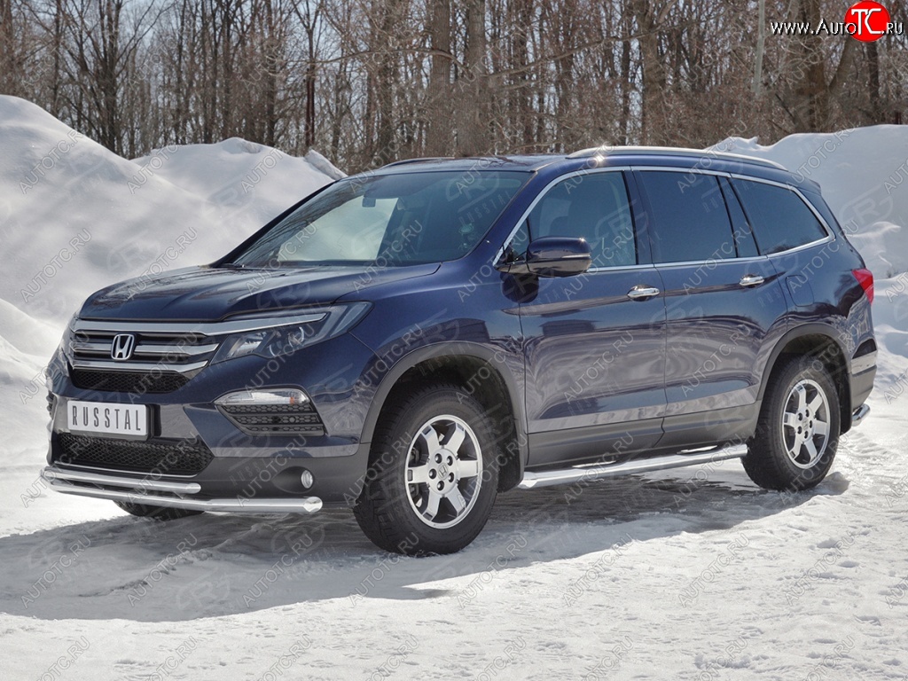 21 699 р. Защита переднего бампера (2 трубы Ø63 и 42 мм, нержавейка) SLITKOFF  Honda Pilot  YF6 (2016-2019) дорестайлинг  с доставкой в г. Горно‑Алтайск