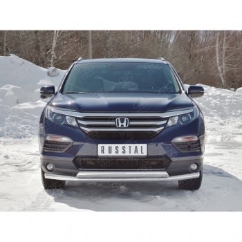 23 699 р. Защита переднего бампера (2 трубы Ø63 и 75х42 мм, нержавейка) Russtal Honda Pilot YF6 дорестайлинг (2016-2019)  с доставкой в г. Горно‑Алтайск. Увеличить фотографию 4