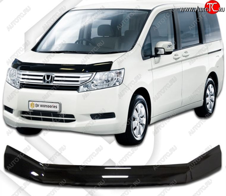 2 199 р. Дефлектор капота RK CA-Plastic  Honda StepWagon  RK (2009-2012) минивэн дорестайлинг (Classic черный, Без надписи)  с доставкой в г. Горно‑Алтайск