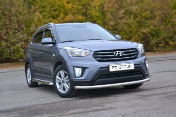 20 999 р. Защита переднего бампера одинарная из трубы d63 мм Petroil Tuning Hyundai Creta GS дорестайлинг (2015-2019) (Нержавеющая полированная сталь)  с доставкой в г. Горно‑Алтайск. Увеличить фотографию 2