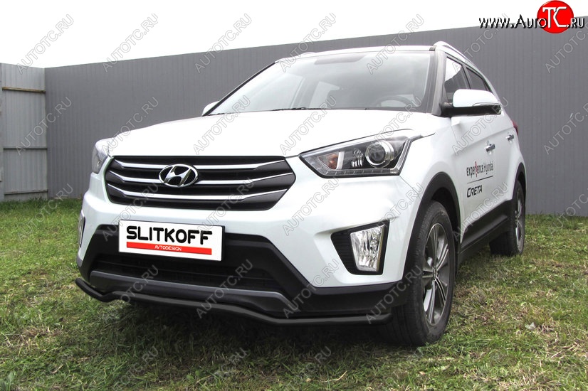 7 999 р. Защита переднего бампера Slitkoff (волна, d42, черная) Hyundai Creta GS дорестайлинг (2015-2019) (Цвет: серебристый)  с доставкой в г. Горно‑Алтайск