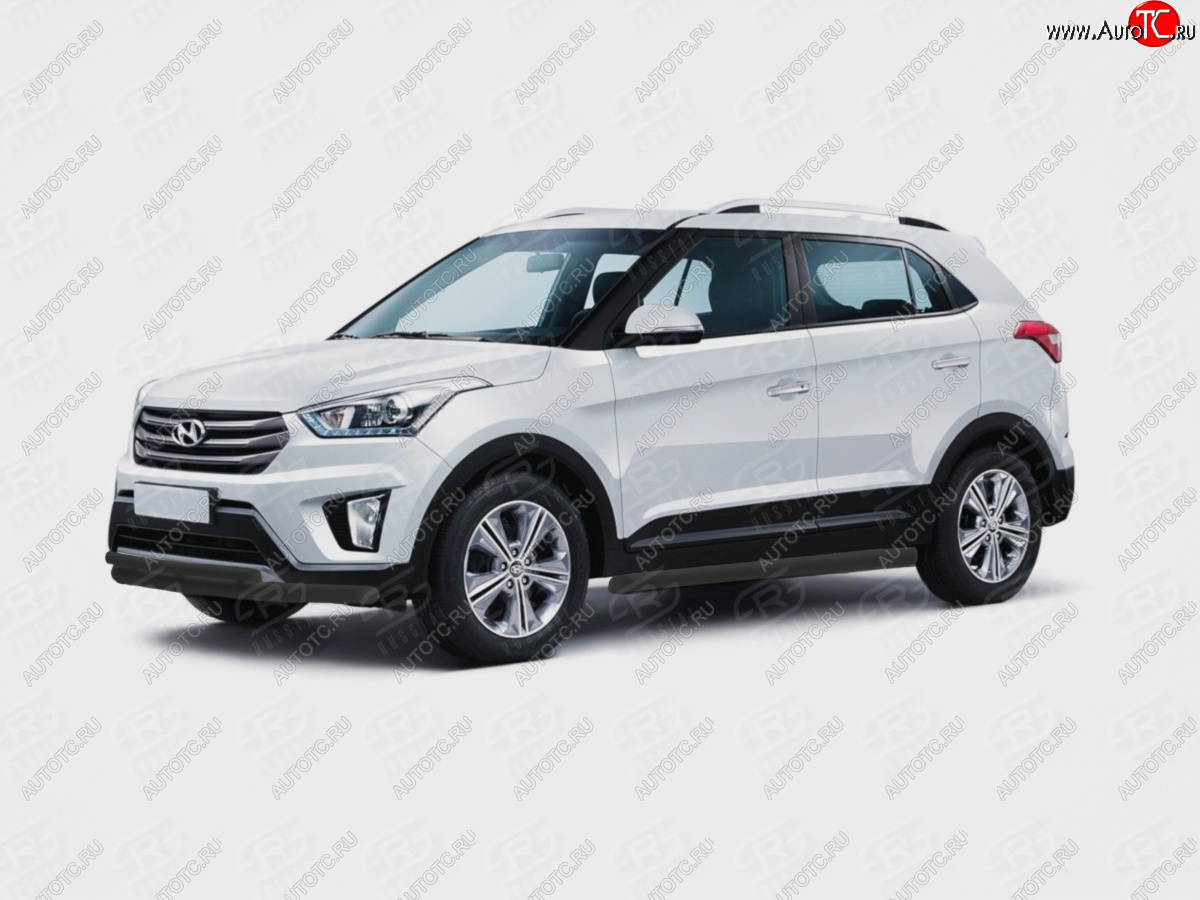 12 949 р. Защита переднего бампера (Ø63 и 42 мм) SLITKOFF Hyundai Creta GS дорестайлинг (2015-2019) (нержавейка с полимерным покрытием, черный)  с доставкой в г. Горно‑Алтайск