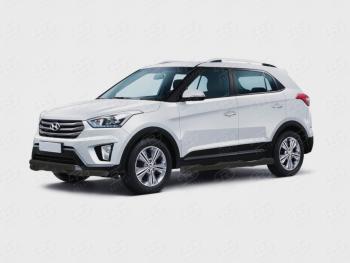 16 999 р. Защита порогов (Ø76 мм, с проступью) SLITKOFF  Hyundai Creta  GS (2015-2021) дорестайлинг, рестайлинг (с заглушками на торцах, порошковая окраска в цвет черный муар)  с доставкой в г. Горно‑Алтайск. Увеличить фотографию 1