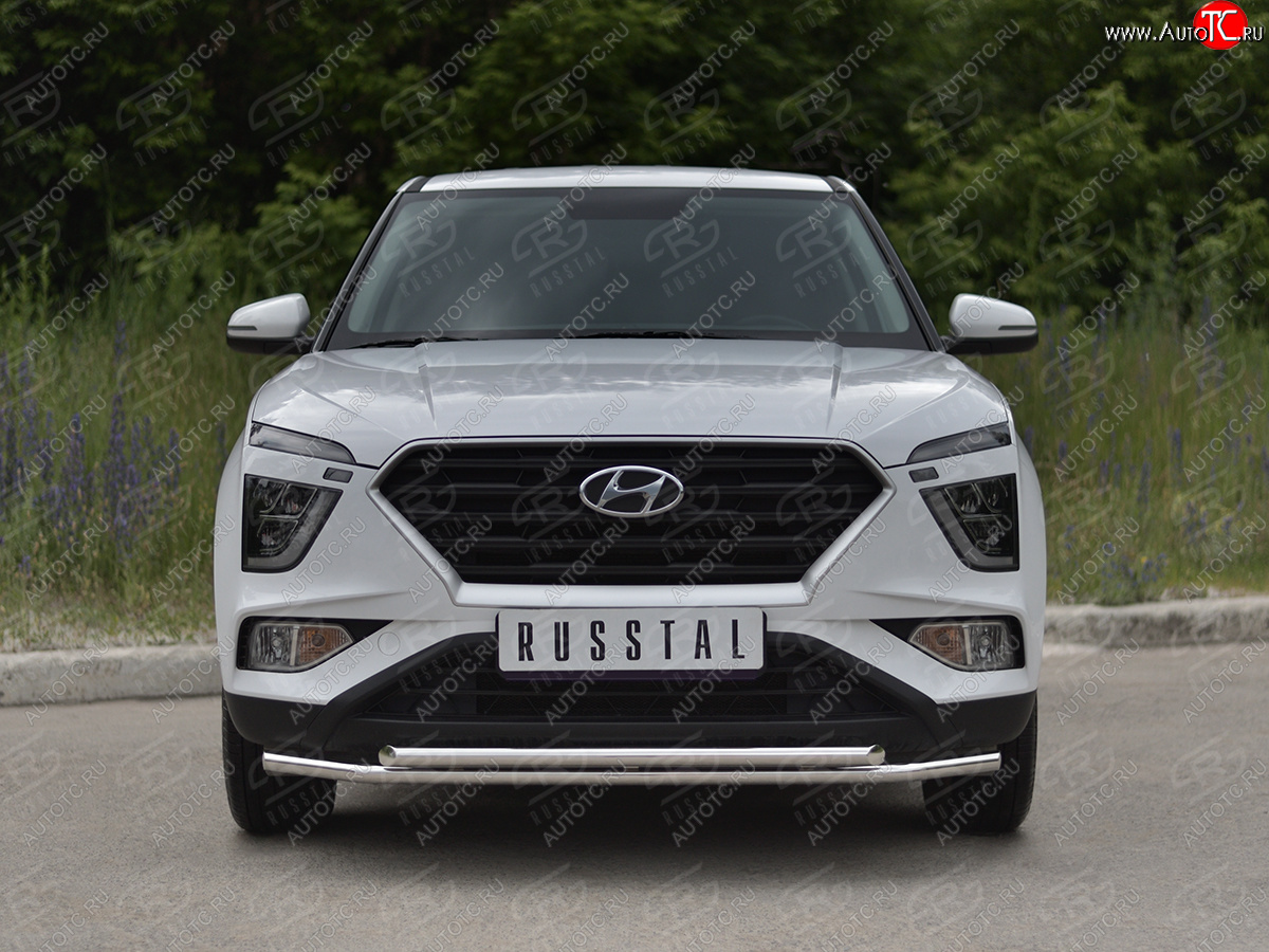 16 749 р. Защита переднего бампера (2 трубы Ø42 мм, нержавейка) SLITKOFF Hyundai Creta SU (2020-2022)  с доставкой в г. Горно‑Алтайск