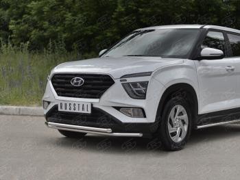 16 749 р. Защита переднего бампера (2 трубы Ø42 мм, нержавейка) SLITKOFF Hyundai Creta SU (2020-2022)  с доставкой в г. Горно‑Алтайск. Увеличить фотографию 2