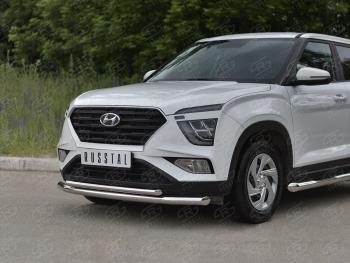 17 999 р. Защита переднего бампера (2 трубы Ø63 и 42 мм, нержавейка) SLITKOFF Hyundai Creta SU (2020-2022)  с доставкой в г. Горно‑Алтайск. Увеличить фотографию 2