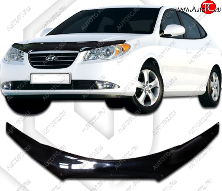 2 199 р. Дефлектор капота (exclusive) CA-Plastiс  Hyundai Elantra  HD (2006-2011) (серия Classic черный, Без надписи)  с доставкой в г. Горно‑Алтайск