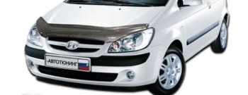 2 399 р. Дефлектор капота CA-Plastiс  Hyundai Getz  TB (2005-2010) хэтчбэк 5 дв. рестайлинг (Шелкография карбон-серебро)  с доставкой в г. Горно‑Алтайск. Увеличить фотографию 1