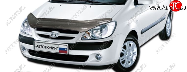 2 459 р. Дефлектор капота CA-Plastiс  Hyundai Getz  TB (2005-2010) хэтчбэк 5 дв. рестайлинг (Шелкография карбон-серебро)  с доставкой в г. Горно‑Алтайск