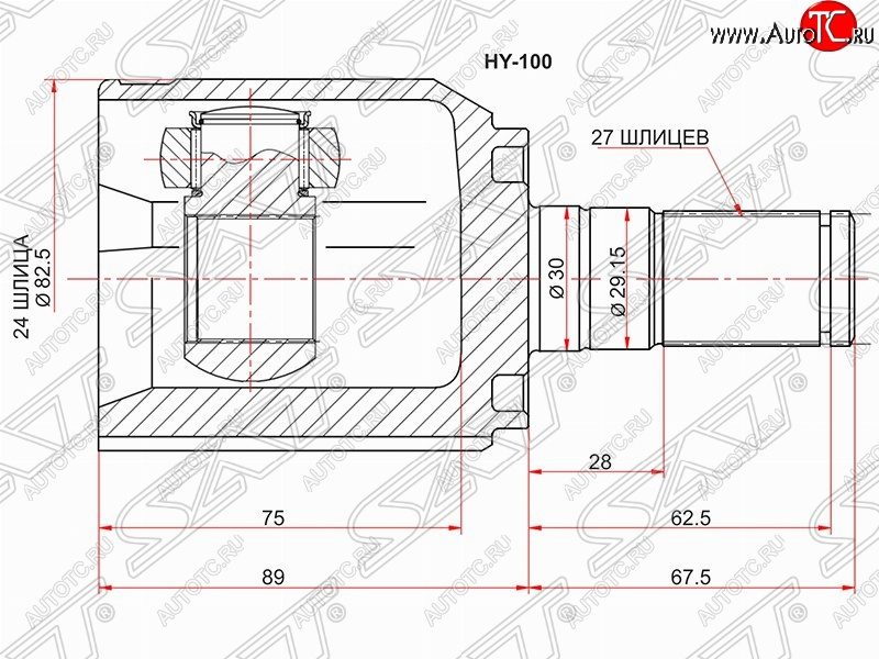 3 599 р. Шрус (внутренний) SAT (24*27*30 мм)  Hyundai IX35  LM (2009-2018), Hyundai Tucson  LM (2010-2017), KIA Sportage  3 SL (2010-2016)  с доставкой в г. Горно‑Алтайск