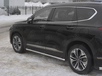 Защита порогов из трубы d42 SLITKOFF Hyundai Santa Fe TM дорестайлинг (2018-2021)  (Вариант 1 (со скосами на торцах))