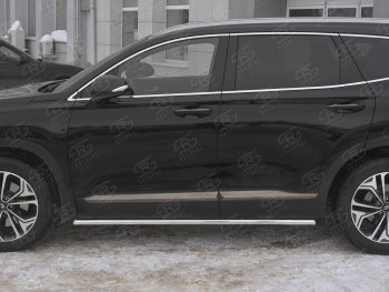 18 999 р. Защита порогов из трубы d42 SLITKOFF Hyundai Santa Fe TM дорестайлинг (2018-2021) (Вариант 1 (со скосами на торцах))  с доставкой в г. Горно‑Алтайск. Увеличить фотографию 3