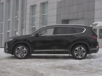 23 949 р. Пороги из трубы d63 SLITKOFF Hyundai Santa Fe TM дорестайлинг (2018-2021) (Вариант 1 (со скосами на торцах))  с доставкой в г. Горно‑Алтайск. Увеличить фотографию 2