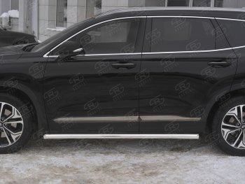 23 949 р. Пороги из трубы d63 SLITKOFF Hyundai Santa Fe TM дорестайлинг (2018-2021) (Вариант 1 (со скосами на торцах))  с доставкой в г. Горно‑Алтайск. Увеличить фотографию 3