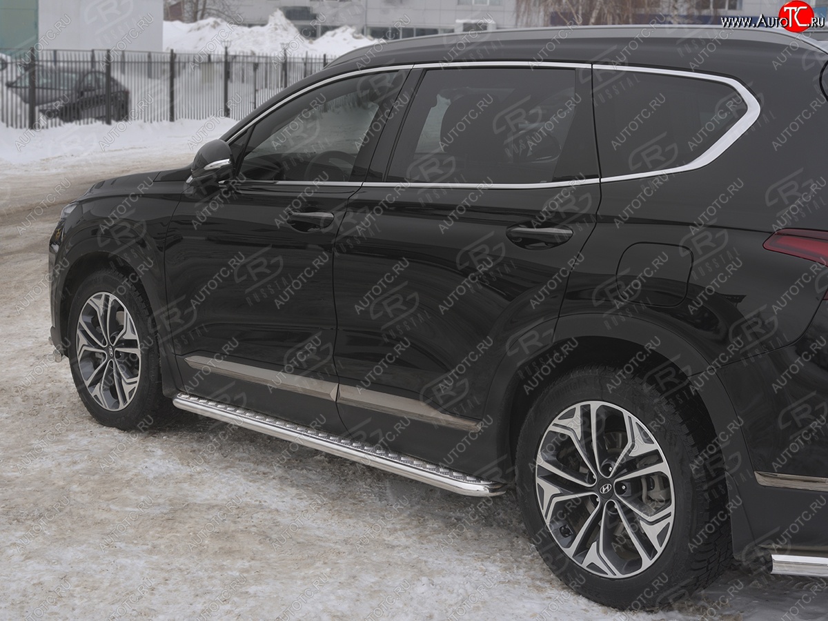 25 849 р. Пороги из трубы d42 с листом SLITKOFF Hyundai Santa Fe TM дорестайлинг (2018-2021) (Лист алюм, проф.сталь)  с доставкой в г. Горно‑Алтайск