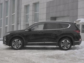 26 999 р. Пороги из трубы d42 с листом SLITKOFF Hyundai Santa Fe TM дорестайлинг (2018-2021) (Лист алюм, проф. нерж)  с доставкой в г. Горно‑Алтайск. Увеличить фотографию 2