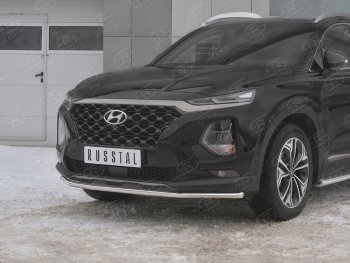 13 449 р. Защита переднего бампера (Ø42 мм, нержавейка) SLITKOFF  Hyundai Santa Fe  TM (2018-2021) дорестайлинг  с доставкой в г. Горно‑Алтайск. Увеличить фотографию 4