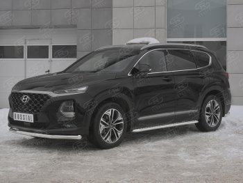 18 549 р. Защита переднего бампера (Ø63 мм, нержавейка) SLITKOFF Hyundai Santa Fe TM дорестайлинг (2018-2021)  с доставкой в г. Горно‑Алтайск. Увеличить фотографию 2