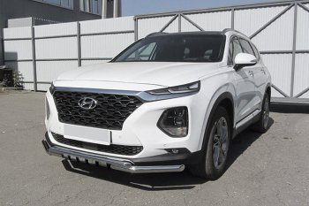 Защита переднего бампера Slitkoff (с декоративными элементами, d57/42) Hyundai Santa Fe TM дорестайлинг (2018-2021)  (Нержавейка)