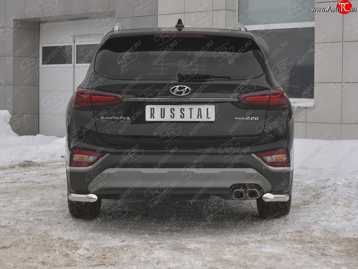 15 999 р. Защита заднего бампера (Ø63 мм уголки, нержавейка) SLITKOFF Hyundai Santa Fe TM дорестайлинг (2018-2021)  с доставкой в г. Горно‑Алтайск