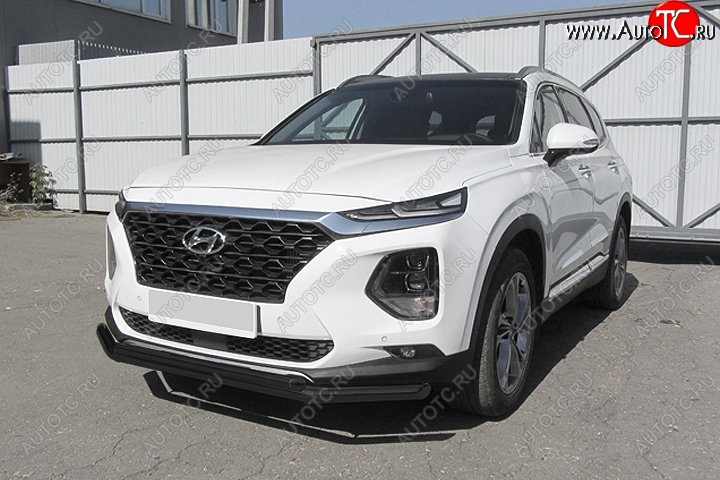 10 299 р. Защита переднего бампера Slitkoff (двойная, d57/42 мм) Hyundai Santa Fe TM дорестайлинг (2018-2021) (Сталь с полимерным покрытием. Цвет: чёрный)  с доставкой в г. Горно‑Алтайск