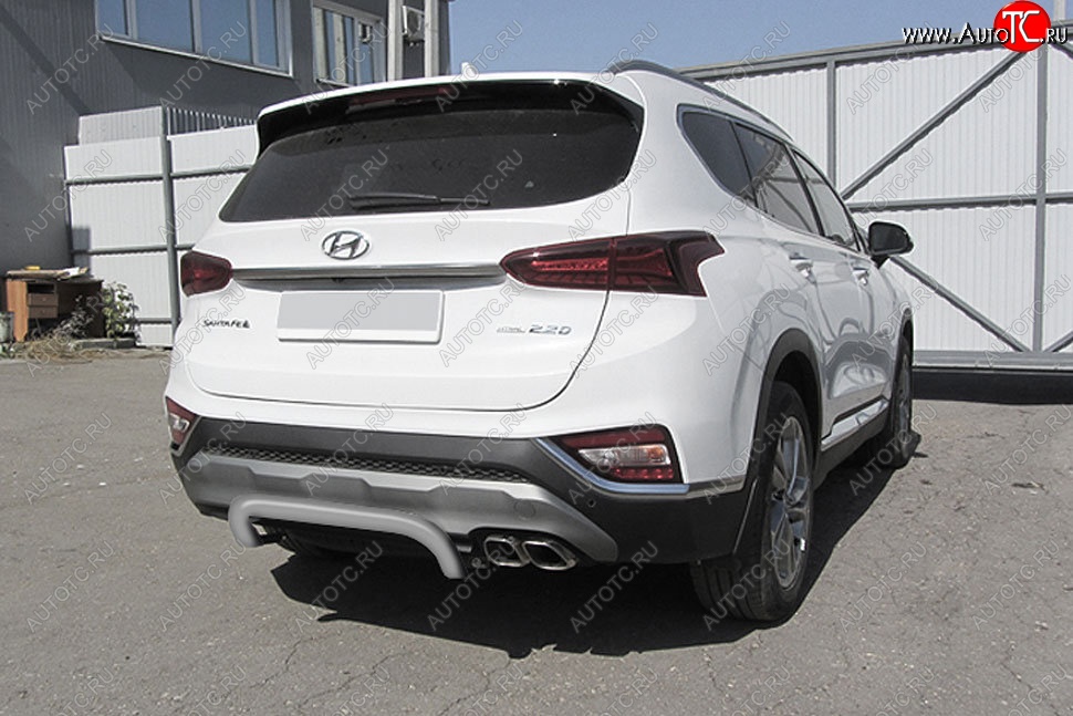 8 899 р. Защита заднего бампера Slitkoff (скоба, d57 мм) Hyundai Santa Fe TM дорестайлинг (2018-2021) (Сталь с полимерным покрытием. Цвет: серебристый)  с доставкой в г. Горно‑Алтайск