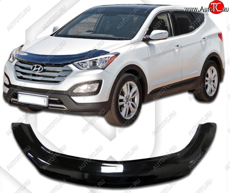 2 599 р. Дефлектор капота CA-Plastiс exclusive  Hyundai Santa Fe  DM (2012-2016) дорестайлинг (Classic черный, Без надписи)  с доставкой в г. Горно‑Алтайск