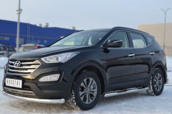 12 249 р. Защита порогов с проступями SLITKOFF (труба D76 мм) Hyundai Santa Fe DM дорестайлинг (2012-2016) (Защита порогов с закругленными торцами (вариант 3))  с доставкой в г. Горно‑Алтайск. Увеличить фотографию 4