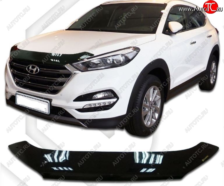 2 189 р. Дефлектор капота CA-Plastic  Hyundai Tucson  TL (2015-2021) дорестайлинг, рестайлинг (Classic черный, Без надписи)  с доставкой в г. Горно‑Алтайск